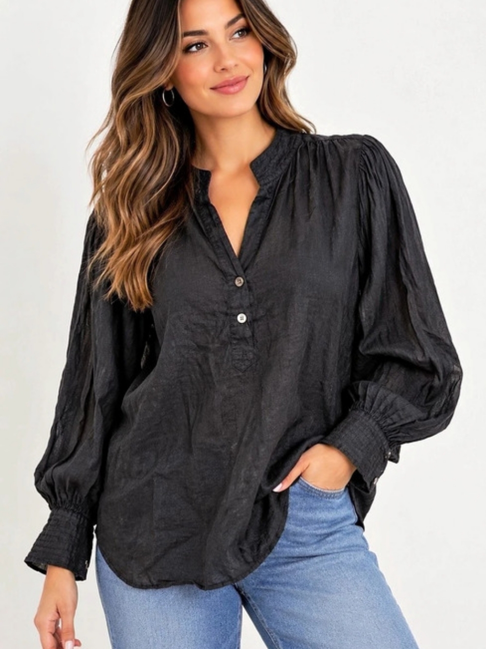 Banana Republic Black Puff Sleeve Blouse Size Small